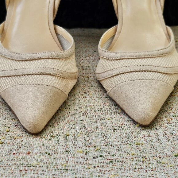 J LO Jennifer Lopez Women Heel sandal Pump Beige Textile Upper Shoe Size 8.5M - Picture 5 of 12